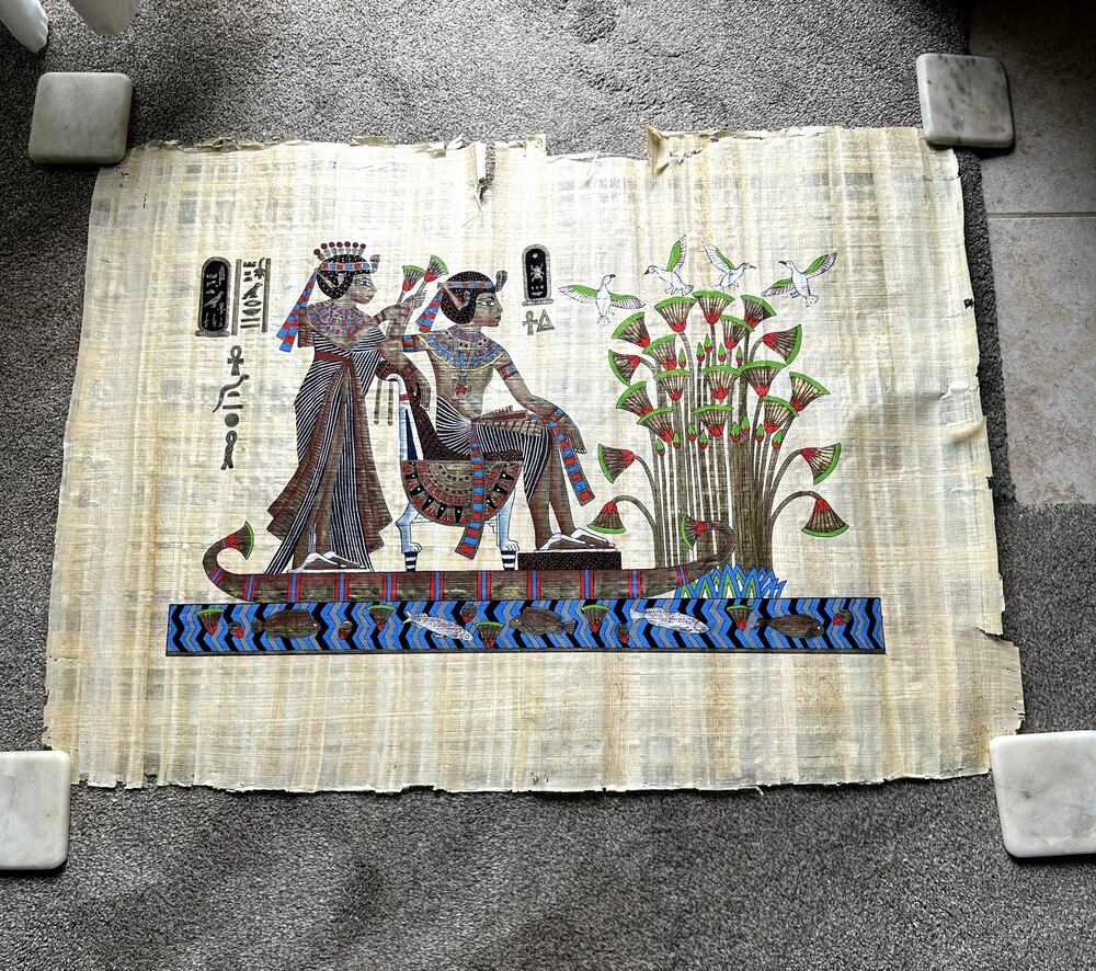 Authentic Hand Painted Egyptian Papyrus Art M. Ali 35x25